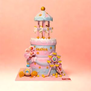 Carousel theme girls first birthday cake, cake square