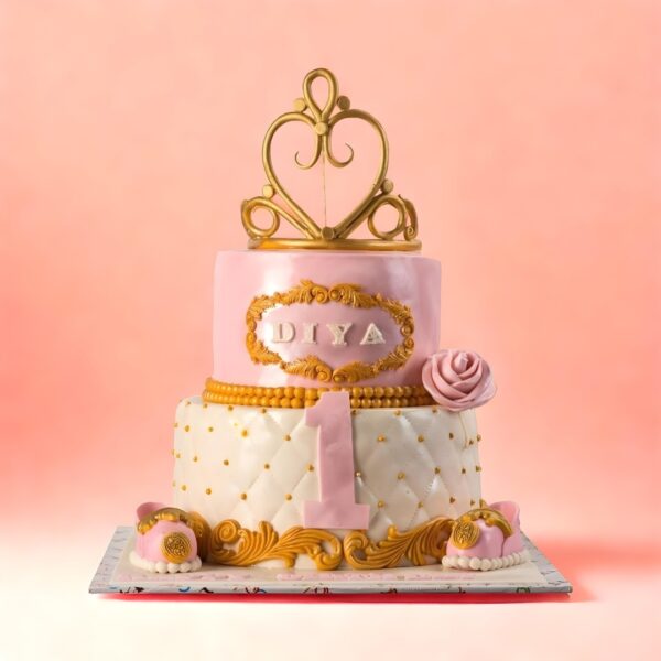 Crown girls first birthday cake, cake square
