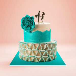 Fancy custom wedding cakes, cake square, engagement cake design, best wedding cake near me, premium wedding cakes in Chennai, unique wedding cakes, wedding cake with flower topper, teal theme cake, Cake Square wedding cakes, fancy wedding cake, custom wedding cakes Chennai, designer wedding cakes, luxury wedding cake, two tier wedding cake Chennai