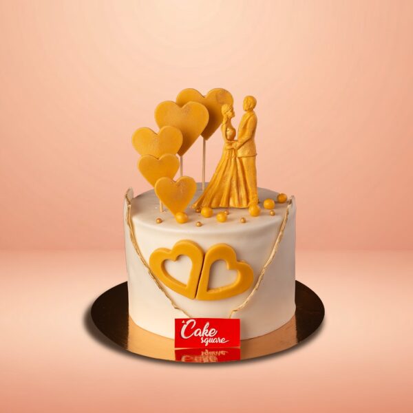 Golden theme anniversary cake, cake square