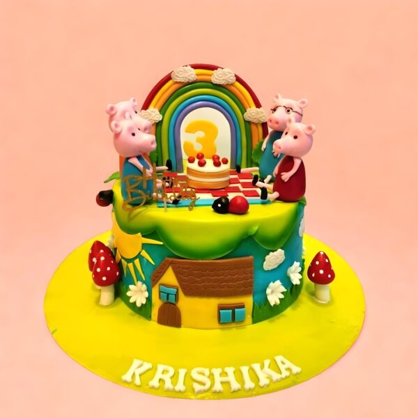 Peppa Pig theme kids cartoon birthday cake, cake square