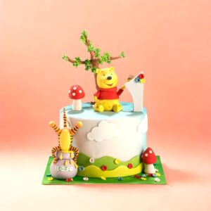 Pooh theme kids first birthday cake, cake square