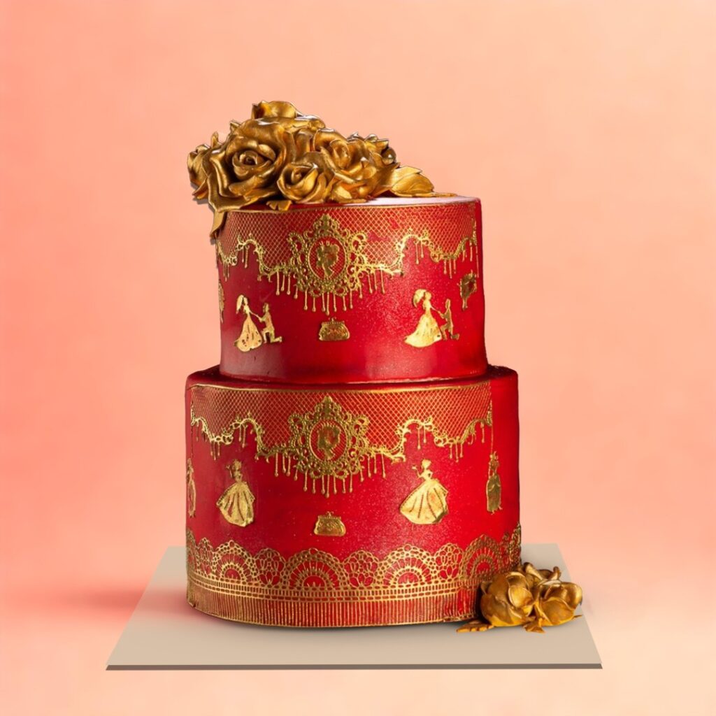 Red and Gold Wedding Cake,Luxury wedding cake in red and gold, Best wedding cake shops in Chennai, Red and gold theme wedding cake, Red and gold designer wedding cake, 2 tier red and gold wedding cake, 3 tier wedding cake red and gold, Customised wedding cake in Chennai, Red and gold fondant wedding cake, Premium wedding cakes Chennai, Wedding cakes online Chennai, Elegant wedding cakes Chennai, Wedding cake for Indian couple, Order red and gold wedding cake online, Red and gold themed bridal cake, Red and gold wedding reception cake, Custom wedding cakes near me, Best wedding cake shop in Chennai, Red and gold wedding cake ideas, Marriage celebration cakes Chennai, Wedding cake delivery in Chennai, Cake Square
