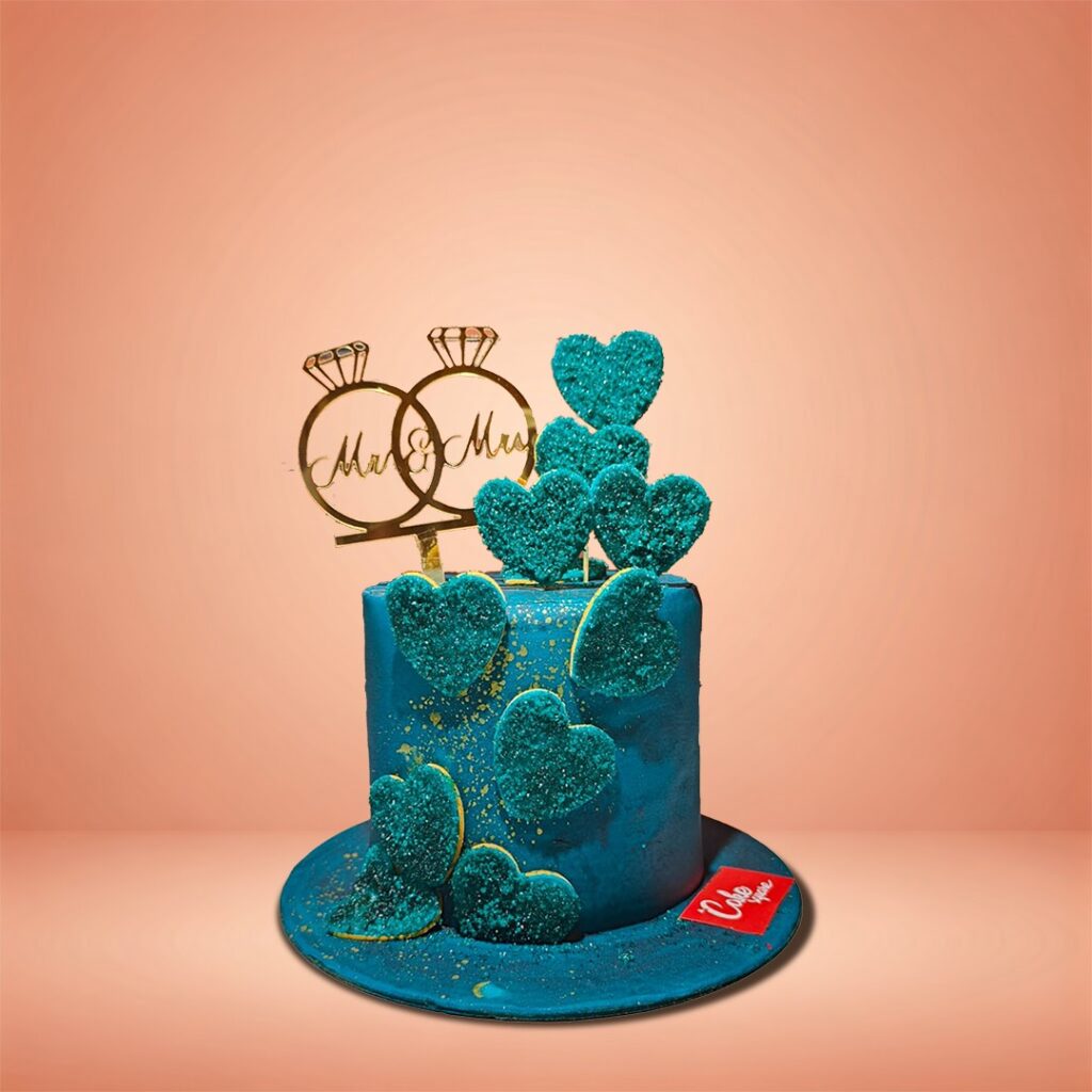 Royal blue heart anniversary cake, cake square