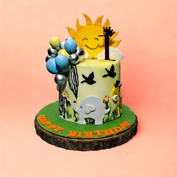 Sun and forest theme girls kids cake, cake square
