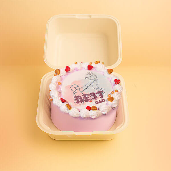 Best Dad design Strawberry bento cake in Pink and White - 380 grams - Delivered in Chennai