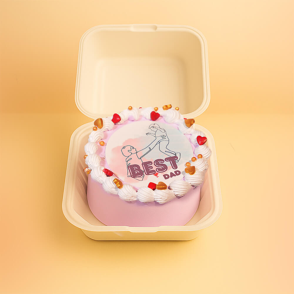 Best Dad design Strawberry bento cake in Pink and White - 380 grams - Delivered in Chennai