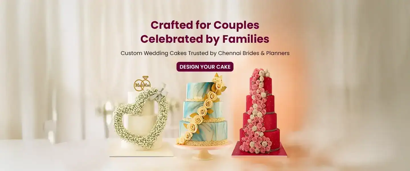 wedding designer cakes in Chennai – custom red, blue and floral tier cakes by CakeSquare