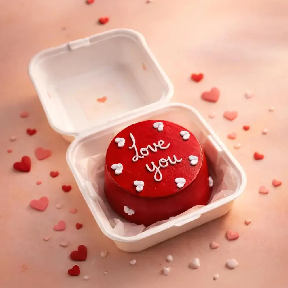 sweet heart bento cake, red velvet bento cake, mini cake, valentines day bento cake, cute mini cakes, mini cakes for him, bento cakes for her, love you bento cakes, premium bento cake, proposal bento cakes, bento cake designs