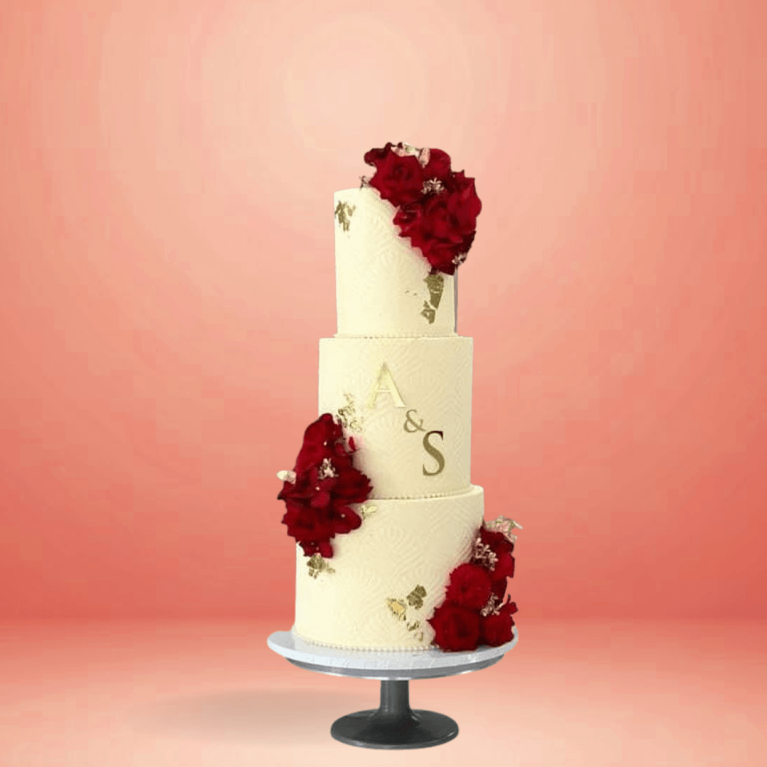 Minimal customised wedding cake, wedding cake, customised wedding cake, wedding cake designs, rose customised wedding cake, elegant wedding cake, premium wedding cake, floral wedding cake, gold touch wedding cake, wedding cake design