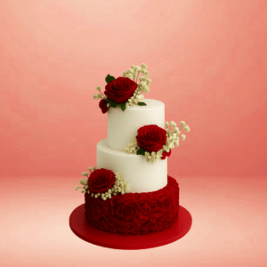 wedding cake, floral wedding cake, real flowers wedding cake, creamy white wedding cake, elegant wedding cake, three tier wedding cake, rose wedding cake, petals with rose wedding cake, cake square wedding cake, premium wedding cake brand, elegant wedding cakes, red rose wedding cake