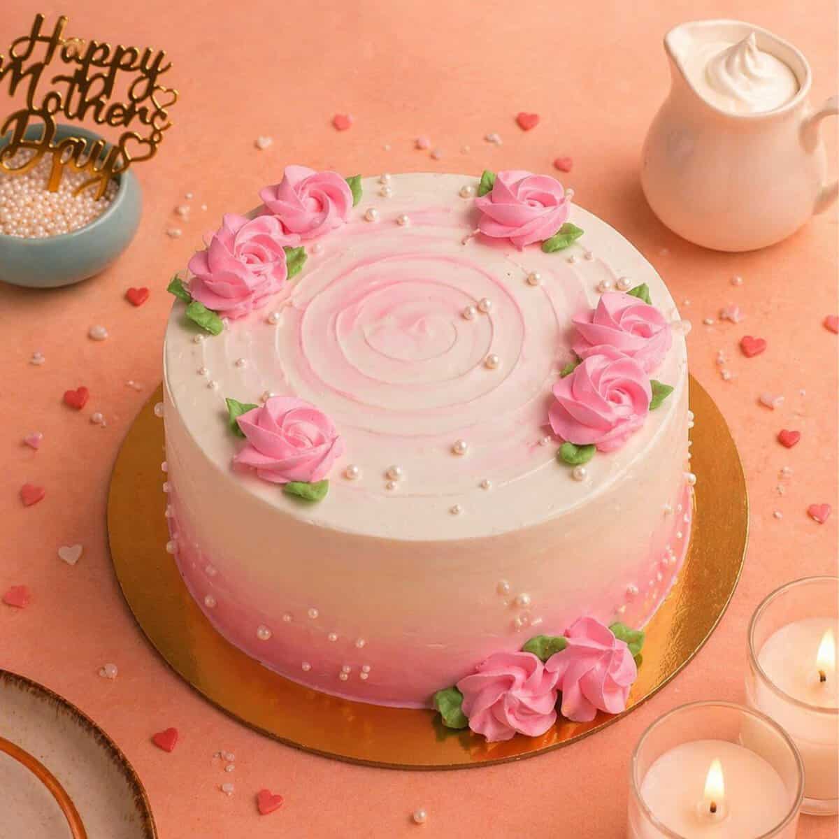 Delicious Mother's Day cake with pink roses, perfect for Chennai celebration, aesthetic mothers day cake, cake for mom, mothers day cake, cake for mother, pretty cake for mom, mothers day cake in chennai, best cake shop in chennai, best birthday cake