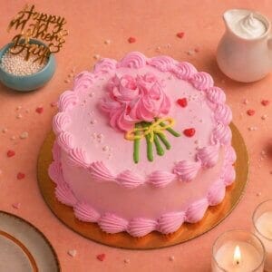 Delicious pink heart-shaped cake for Mother's Day celebration in Chennai, floral mothers day cake, cake for mom, mother cake, birthday cake, cute floral cake for celebration, cake for birthday