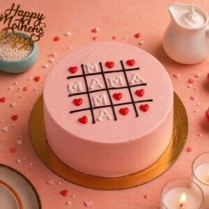 Pink Mother’s Day cake with heart decorations, Chennai celebration, puzzle mom cake, mothers day cake, cute cake for mom. mothers day cake