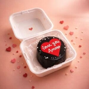 Chocolate cake with love message for Amma, Chennai celebration. Love you amma cake, mini cake, bento cake, love you amma bento cake, mini cake